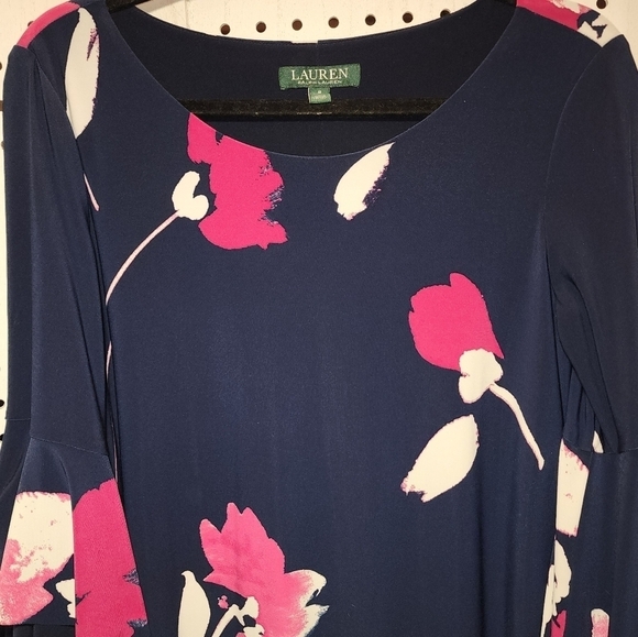 Lauren Ralph Lauren Navy Blue Floral Printed A-Line 3/4 Bell Sleeves 8 - Picture 4 of 12